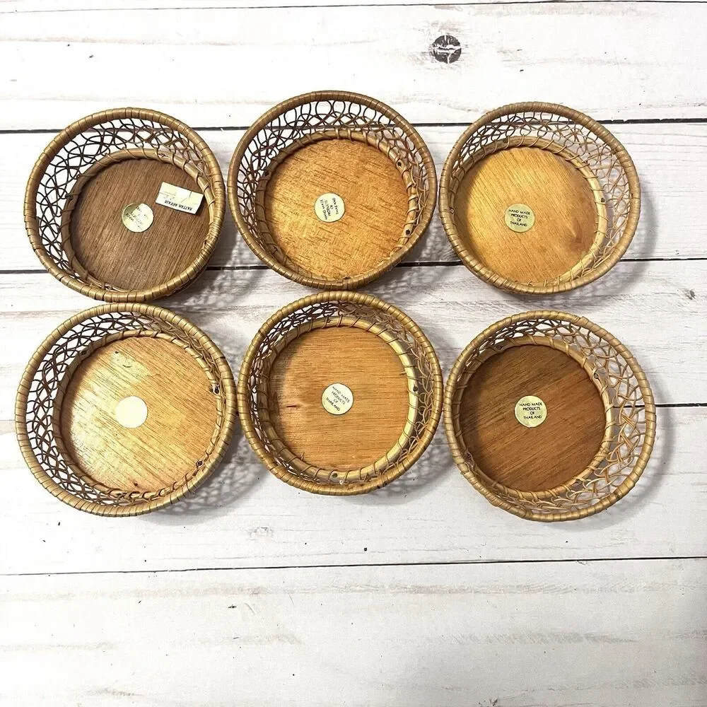 Bohemian Rattan Vintage Coasters Made In Thailand Set Of 6